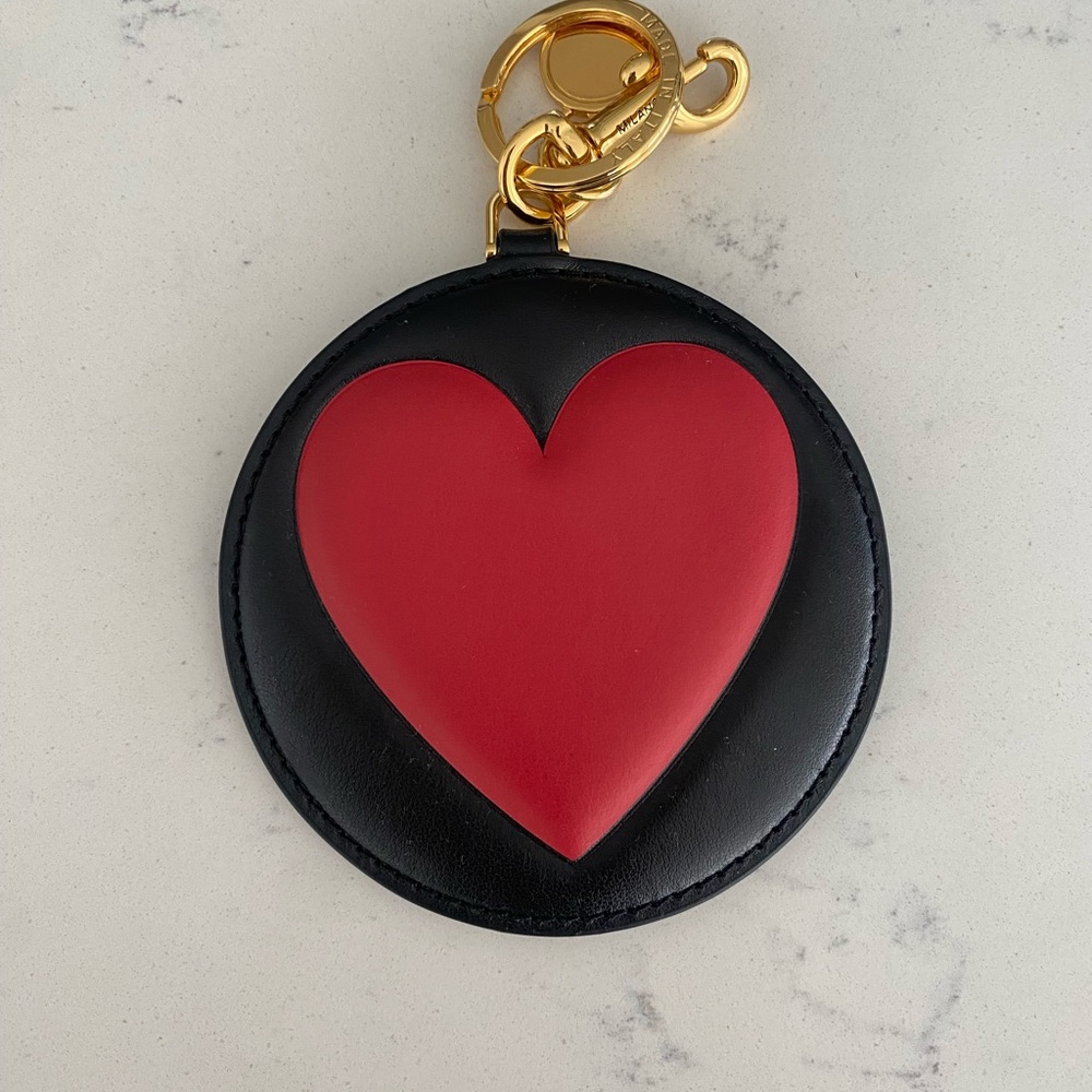 Moschino Heart-Shaped Black and Red Leather Keychain New with tags